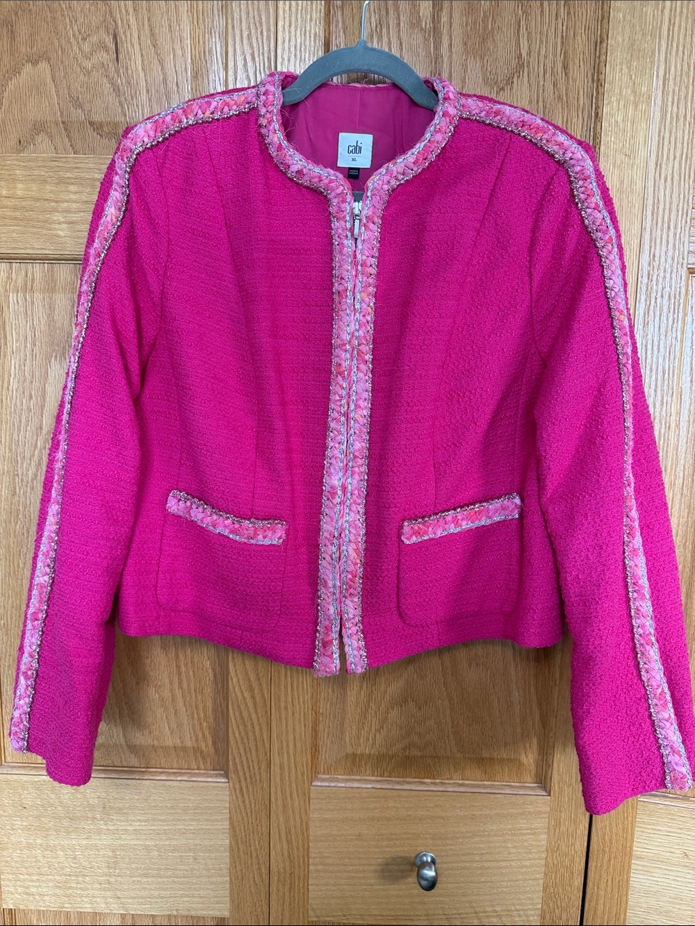 CAbi Bright Pink Tweed Zip-Front Jacket #6466